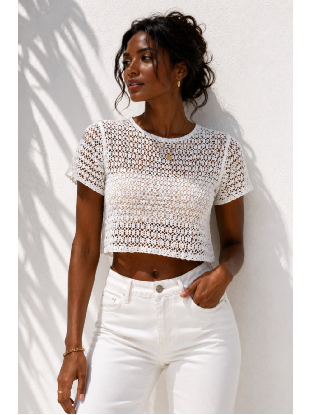 Millau White Crochet Crop Top Open Knit Beach Festival Boho Size Small‎